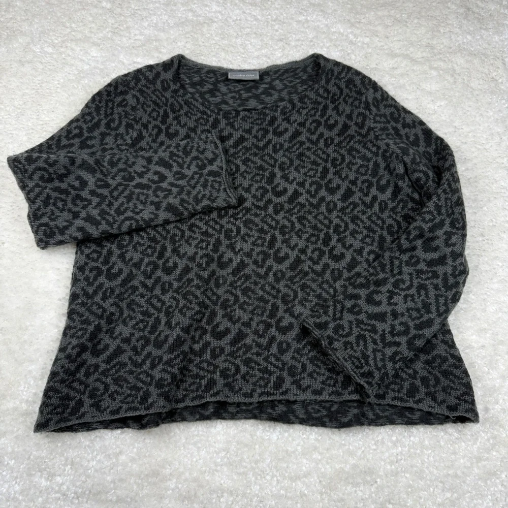 Wooden Ships Sweater Womens M/L Gray Black Leopard Print Knit Pullover